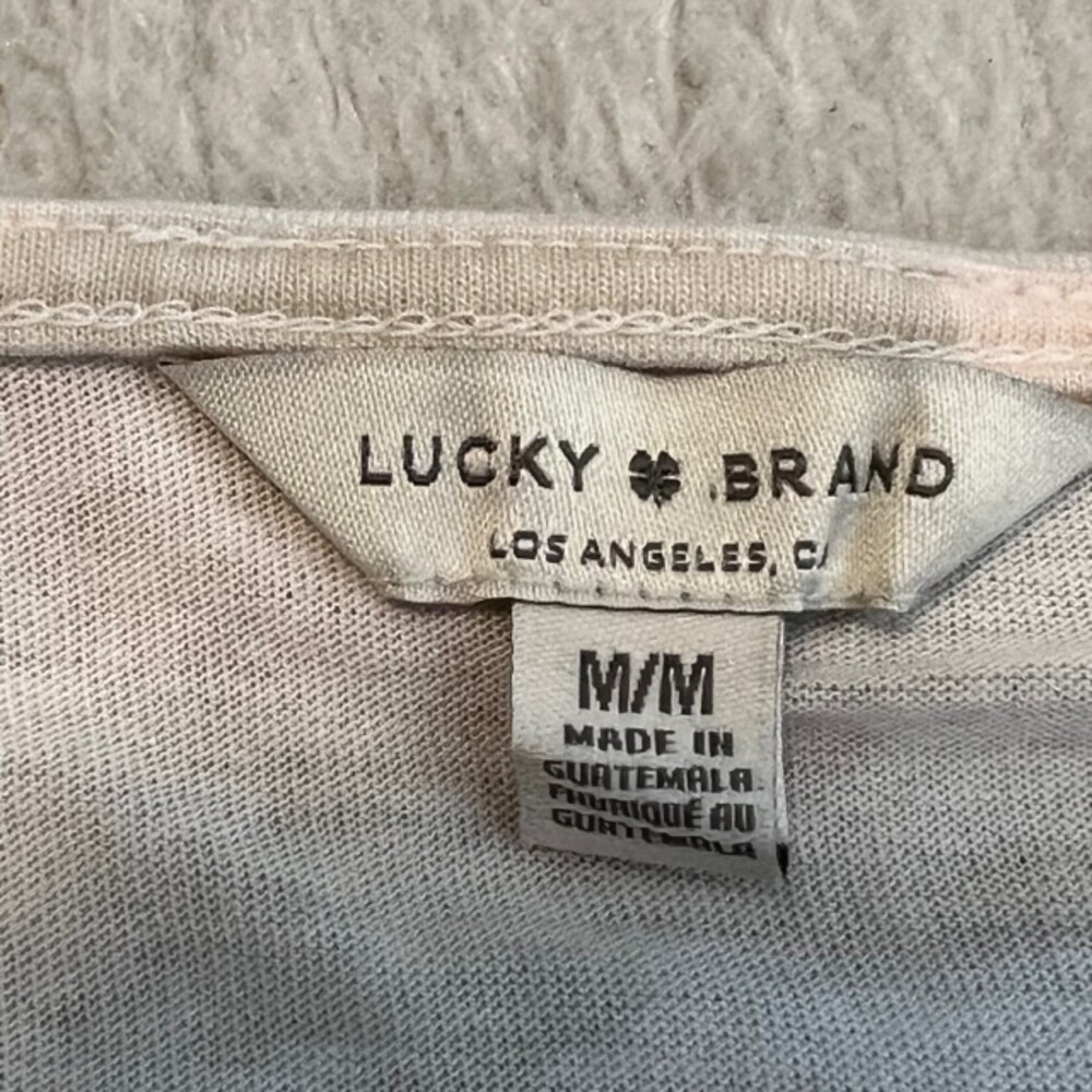 Lucky Brand Womens Peach Camo Cap Sleeve Tie Front V-Neck Shirt Size Medium - Picture 7 of 12